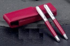 Roller Ball Pen & Ballpoint Pen, w/ Red Pouch -BB-W040RED - Fine red leather pouch to carry around ballpoint pens for important use